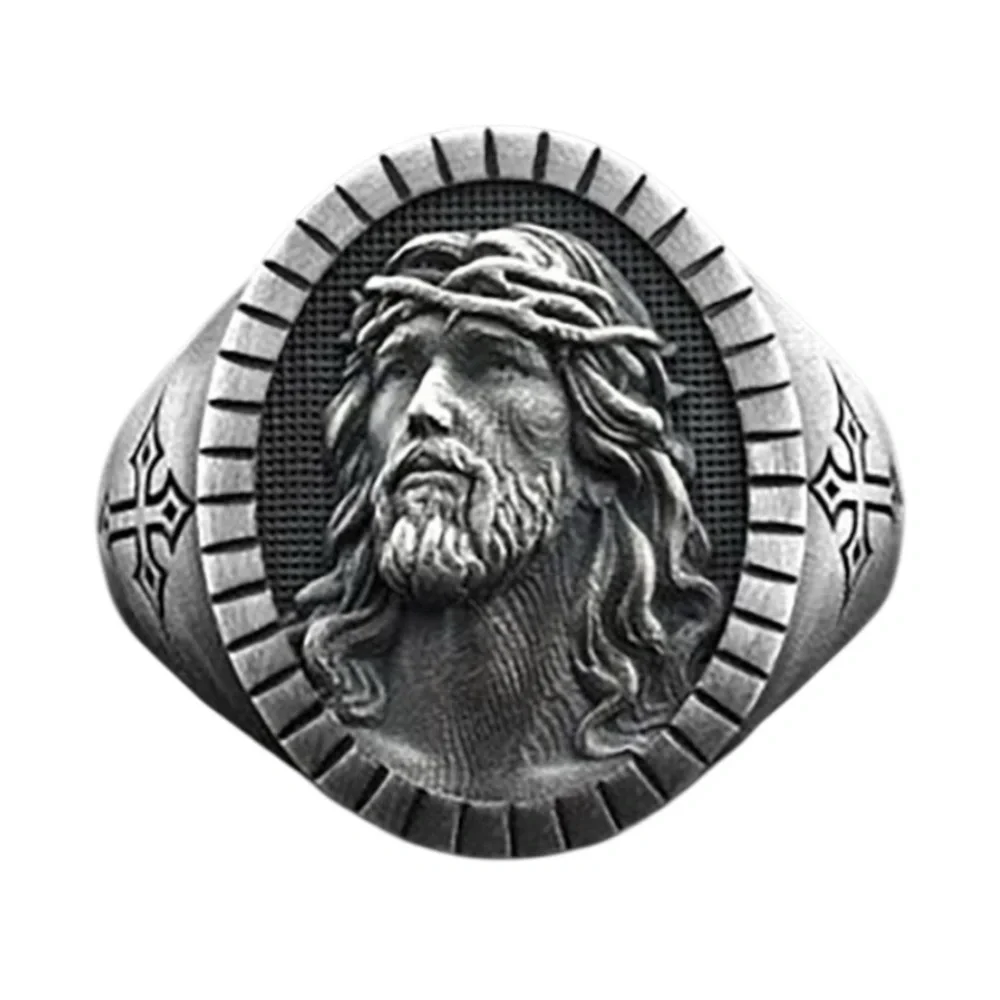 New Men Women Jesus 925 Silver Filled Band Ring Dark Silver Gray Various Sizes